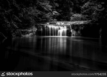 black and white waterfall nature season spring in forest Kanchanaburi, thailand