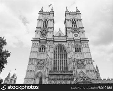 Black and white Westminster Abbey in London. Westminster Abbey church in London, UK in black and white