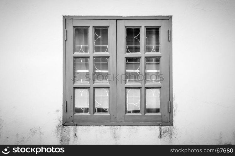 Black and white windows frame on grunge or dust background. Classic windows frame. Monochrome windows frame for design. Windows frame cinematic background