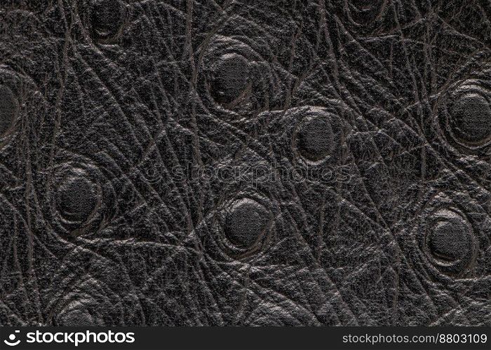 Black artificial or synthetic leather background with neat texture and copy space, colorful fabric s&le with leather-like finish aimed for upholstery, fashion, sewing or footwear projects