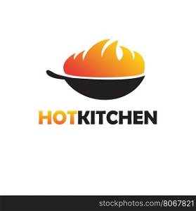 Black Asian Wok Pan with Fire. Wok logotype illustration. Restaurant, shop or asian fast food cafe logo sign