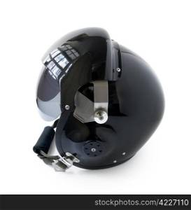 black aviator helmet isolated on a white background. aviator helmet