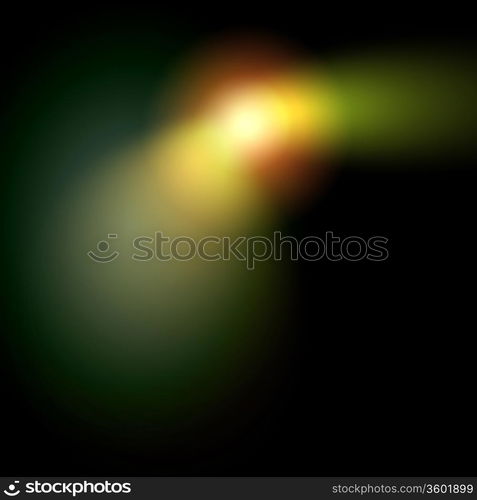 Black background with colour blurred light spot. Illustration