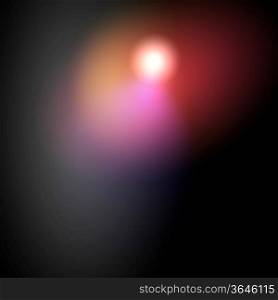 Black background with colour blurred light spot. Illustration