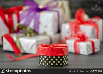 Black background with copy space, for Valentine&rsquo;s day or birthday or christmas gift boxes.