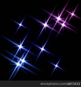 Black background with multiple colourful shining stars