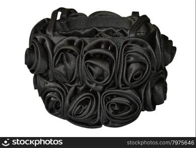Black bag with roses on white background