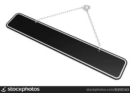 Black banner with chain isolated on white background, 3D rendering
