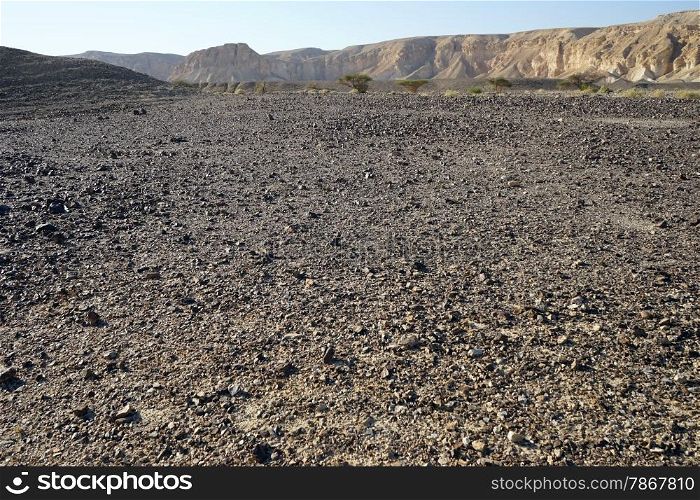 Black basalt in Negev desert in Israel
