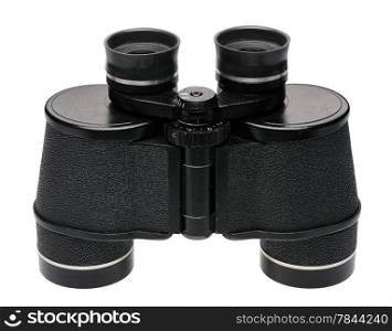 Black binoculars, side view, isolated on white background