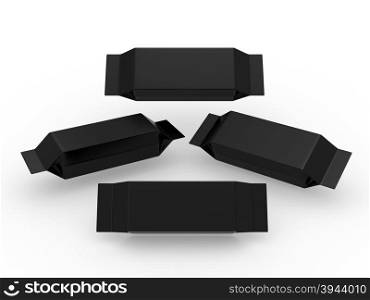 Black blank package for long rectangle shape product with clipping path, packaging or wrapper for Chocolate ,cookies, biscuit, milk bar, wafers, crackers, snacks or any kind of food