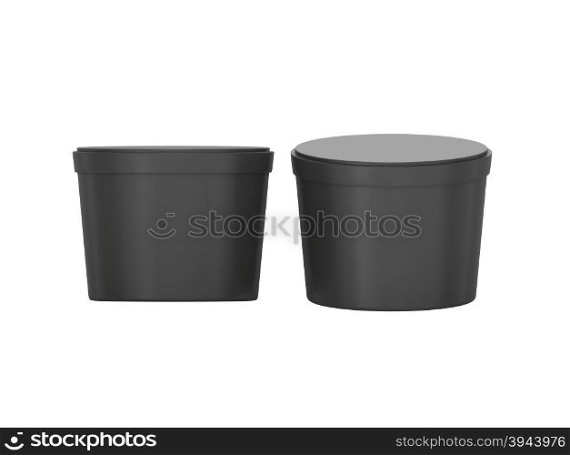 Black blank short Tub Food Plastic Container packaging with clipping path, Plastic package mock up For Dessert, Yogurt, Ice Cream, Snack or frozen food. Ready For Your Design and artwork