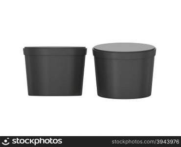Black blank short Tub Food Plastic Container packaging with clipping path, Plastic package mock up For Dessert, Yogurt, Ice Cream, Snack or frozen food. Ready For Your Design and artwork
