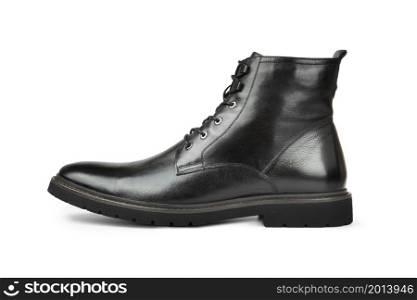 Black boots leather for men isolated on white background