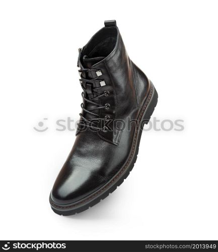 Black boots leather for men isolated on white background