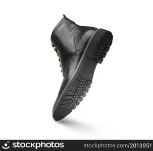 Black boots leather for men isolated on white background. With clipping patf