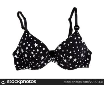 Black bra with pattern star size 80A. Isolate on white.