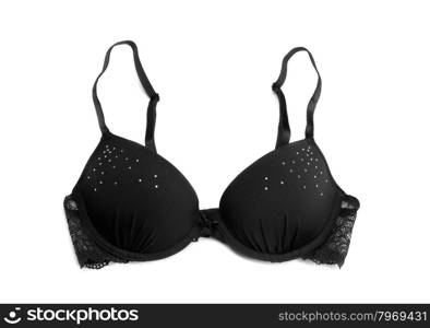 Black bra with rhinestones. Isolate on white.