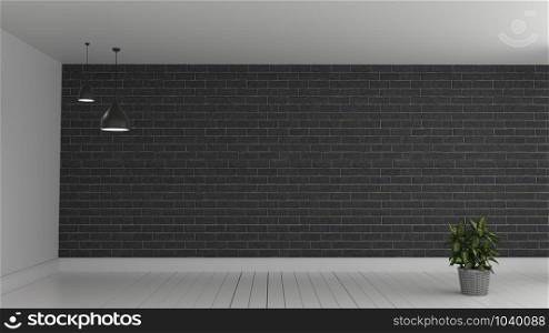 Black brick wall and white wooden ,Modern loft style. 3D rendering