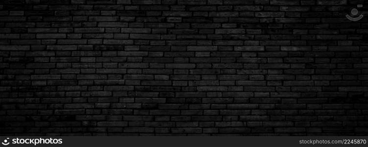 Black brick wall texture, Abstract panorama picture brickwork for background design