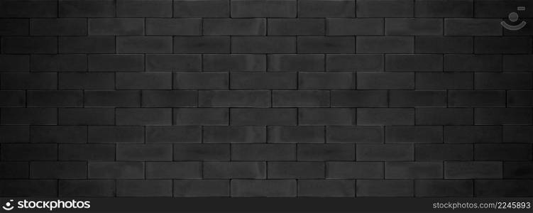 Black brick wall texture, Abstract panorama picture brickwork for background design