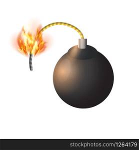 Black Burning Bomb Icon. Explode Flash, Cartoon Explosion, Burst on White Background.. Black Burning Bomb Icon. Explode Flash, Cartoon Explosion, Burst on White Background