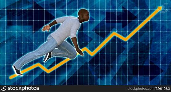 Black Businessman Running with Chart Graph Background Art