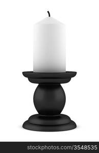 black candlestick with candle isolated on white background