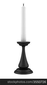 black candlestick with candle isolated on white background