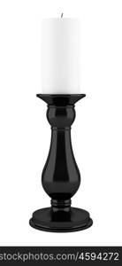black candlestick with candle isolated on white background. 3d illustration