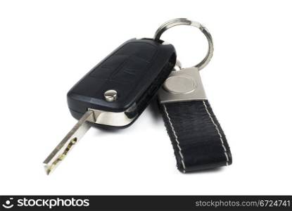 Black car Key and Keychain on white background