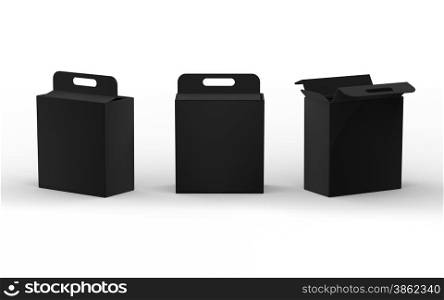 Black cardboard paper box packaging with handle, clipping path included.&#xA;Mock up packaging for all kind of product, ready for your design &#xA;