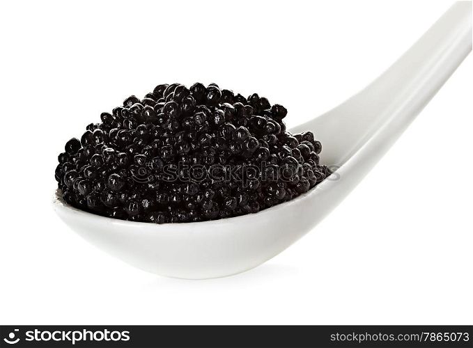 Black caviar in a spoon isolated on white background