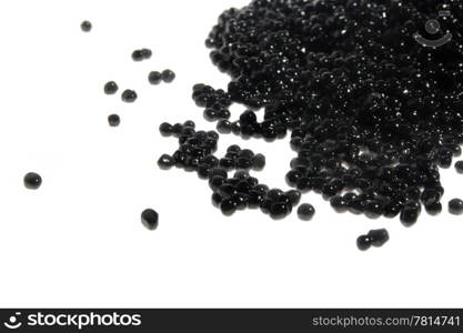 Black caviar on the white background. (Acipenser)
