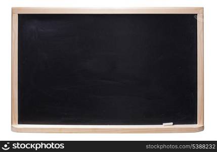 Black chalkboard with chalk piece isolated on white
