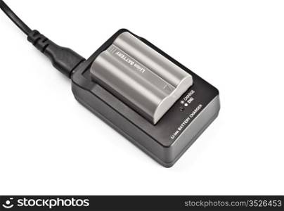 black charger with grey battery isolated on white