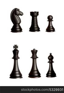 Black chess figures isolated on a white background