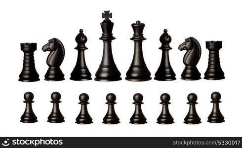 Black chess figures isolated on a white background