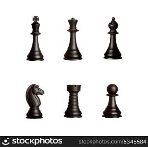 Black chess figures isolated on a white background