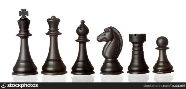 Black chess pieces in order of decreasing isolated on white background