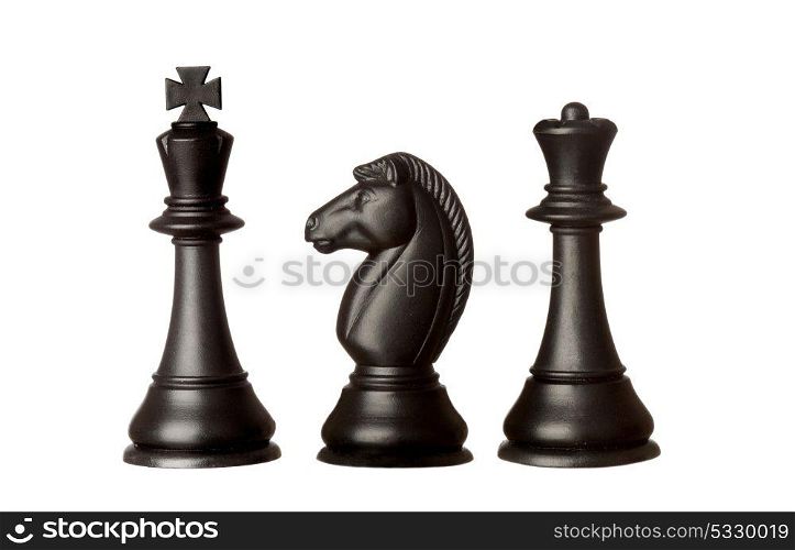 Black chess pieces isolated on a white background