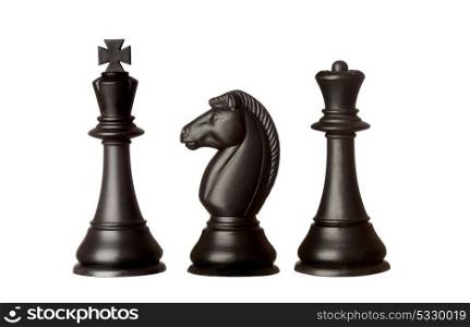 Black chess pieces isolated on a white background