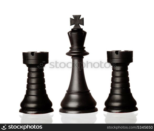 Black chess pieces isolated on a white background