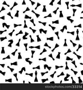 Black Chess Pieces Seamless Pattern on White Background. Black Chess Pieces Seamless Pattern