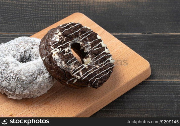 Black chocolate donut And white coconut donut