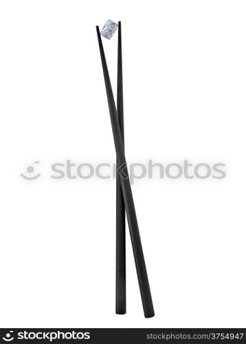 black chopsticks with radiant diamond over white, clipping path
