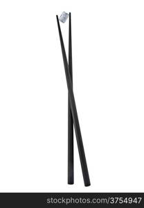 black chopsticks with radiant diamond over white, clipping path