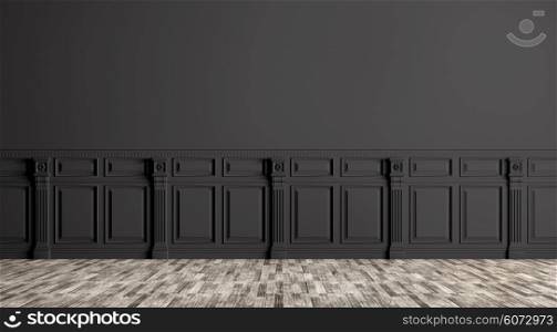 Black classic interior with wall paneling background 3d render