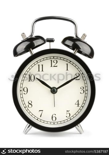 Black classic style alarm clock isolated on white