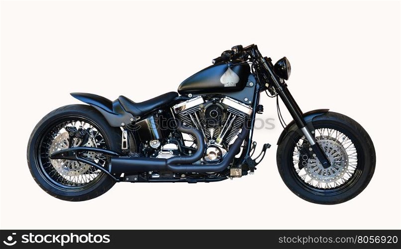 black classical chopper motorcycle isolated over white